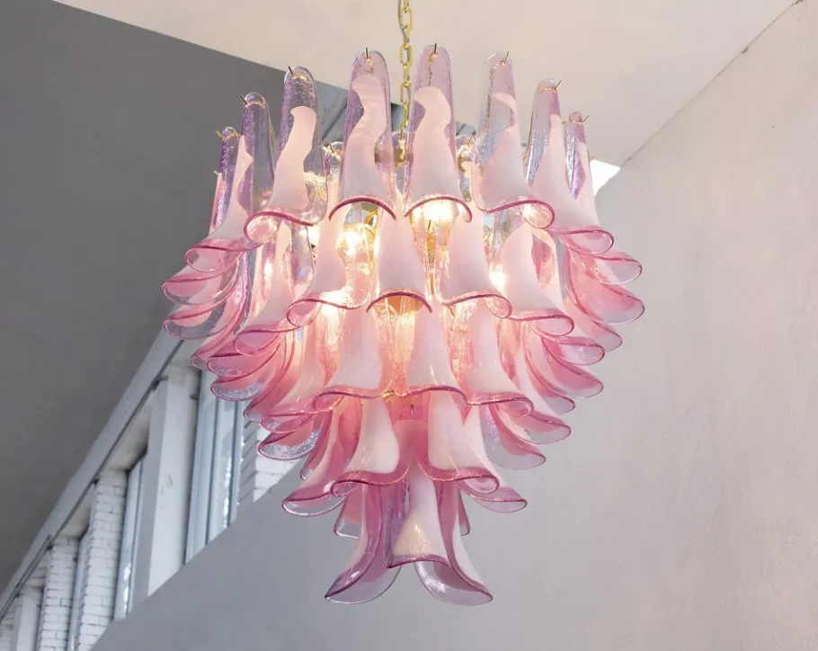 Best Pamono Fuchsia & White Color Murano Glass Petal Chandelier, Italy, 1990s
