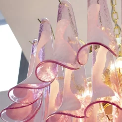 Best Pamono Fuchsia & White Color Murano Glass Petal Chandelier, Italy, 1990s