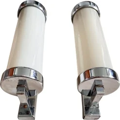 Best Pamono Functionalist Chrome Milk Glass Wall Lamps, 1930s