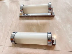 Best Pamono Functionalist Chrome Milk Glass Wall Lamps, 1930s
