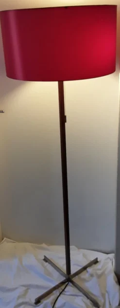 Best Pamono German Floor Lamp with Base in Teak & Chromed Steel and Red Silk Shade, 1970s