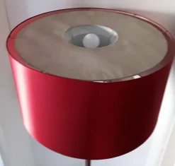 Best Pamono German Floor Lamp with Base in Teak & Chromed Steel and Red Silk Shade, 1970s