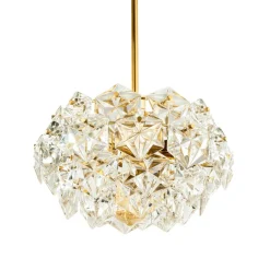 Pamono German Gold-Plated Chandelier with Faceted Hexagonal Crystals from Kinkeldey, 1960s