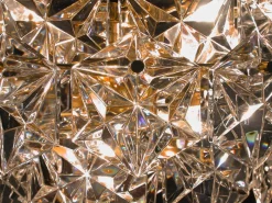 Pamono German Gold-Plated Chandelier with Faceted Hexagonal Crystals from Kinkeldey, 1960s