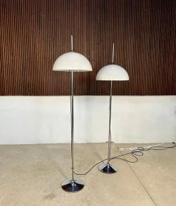 Clearance Pamono German Height Adjustable Mushroom Floor Lamps with Chromed Tulip Bases, 1960s, Set of 2