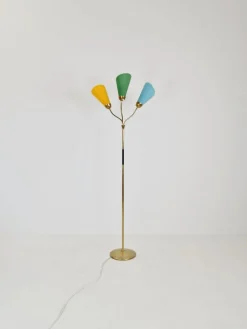 Pamono German Modern Three Flex Arms Brass Floor Lamp, 1950s