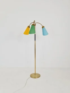 Pamono German Modern Three Flex Arms Brass Floor Lamp, 1950s