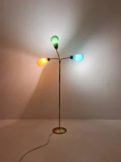 Pamono German Modern Three Flex Arms Brass Floor Lamp, 1950s