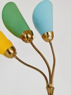 Pamono German Modern Three Flex Arms Brass Floor Lamp, 1950s