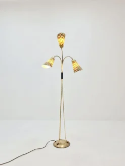 Outlet Pamono German Modern Three Flex Arms Brass Floor Lamp, 1950s