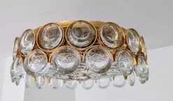 Best Pamono Gilded Brass and Crystal Glass Ceiling Light from Palwa, Germany, 1970s