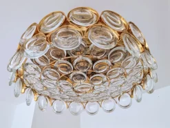 Best Pamono Gilded Brass and Crystal Glass Ceiling Light from Palwa, Germany, 1970s