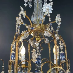 Best Pamono Gilt Iron Chandelier with Light Blue Crystals, 1950s