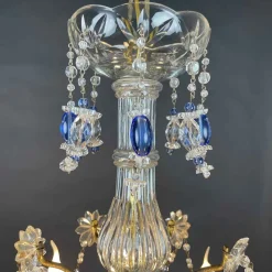 Best Pamono Gilt Iron Chandelier with Light Blue Crystals, 1950s