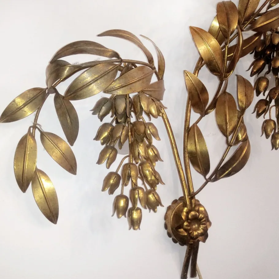 Best Pamono Gilt Metal Palm Tree Wall Light by Hans Kögl, 1970s, Set of 2