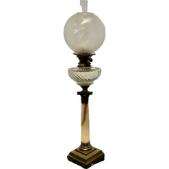 Best Pamono Glass Oil Lamp on Marble Column with a Stepped Brass Base, 1880s