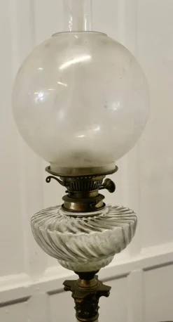 Best Pamono Glass Oil Lamp on Marble Column with a Stepped Brass Base, 1880s