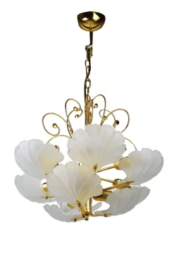 Clearance Pamono Glass Shell and Brass Chandelier attributed to Deknudt, 1970s