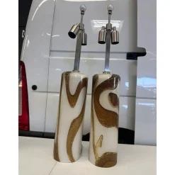 Clearance Pamono Gold and Amber Murano Glass Table Lamps by Simoeng, Set of 2