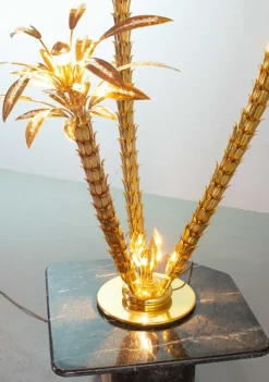 Hot Pamono Golden Palm Tree Floor Lamp with 3 Sparkling Branches, Italy, 1970s