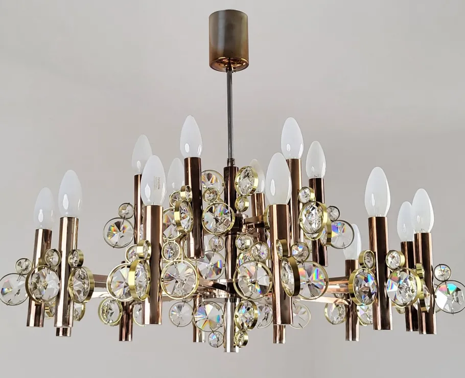 Best Pamono Gold-Plated Brass and Crystal Chandelier by Gaetano Sciolari for Palwa, 1970s