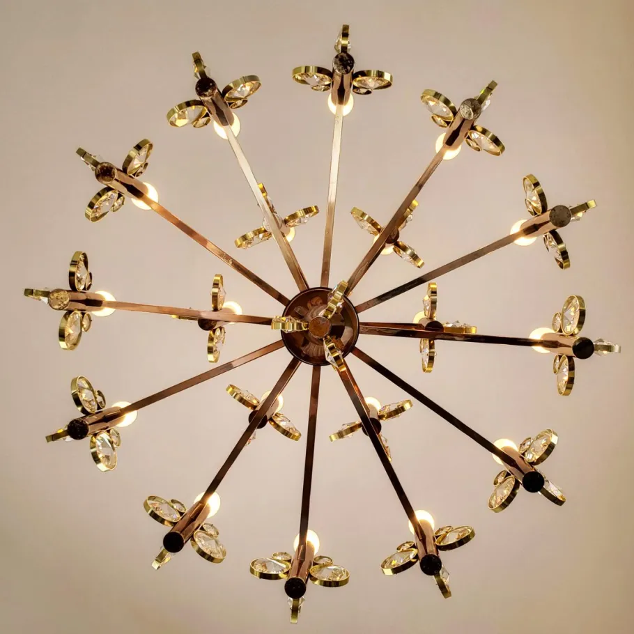 Best Pamono Gold-Plated Brass and Crystal Chandelier by Gaetano Sciolari for Palwa, 1970s