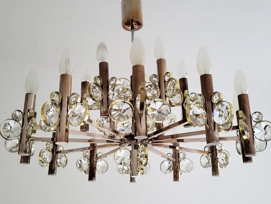 Best Pamono Gold-Plated Brass and Crystal Chandelier by Gaetano Sciolari for Palwa, 1970s