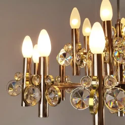 Best Pamono Gold-Plated Brass and Crystal Chandelier by Gaetano Sciolari for Palwa, 1970s