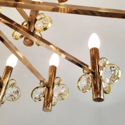 Best Pamono Gold-Plated Brass and Crystal Chandelier by Gaetano Sciolari for Palwa, 1970s