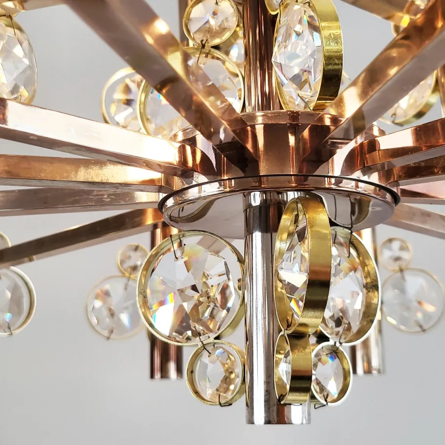 Best Pamono Gold-Plated Brass and Crystal Chandelier by Gaetano Sciolari for Palwa, 1970s