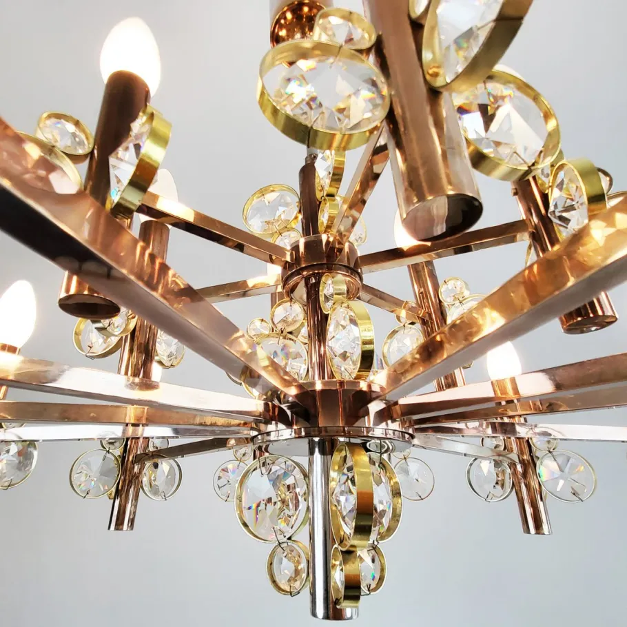 Best Pamono Gold-Plated Brass and Crystal Chandelier by Gaetano Sciolari for Palwa, 1970s