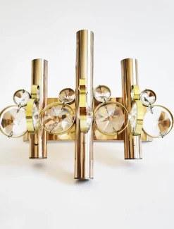 Best Pamono Gold-Plated Brass and Crystal Wall Light by Gaetano Sciolari for Palwa, 1970s