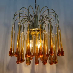Best Pamono Gold-Plated Metal and Murano Glass Drop Chandelier by Paolo Venini for Mand Eurolux, 1970s
