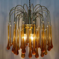 Best Pamono Gold-Plated Metal and Murano Glass Drop Chandelier by Paolo Venini for Mand Eurolux, 1970s