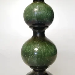 Pamono Green Ceramic Floor Lamp from Kaiser with Silk Lampshade, 1960