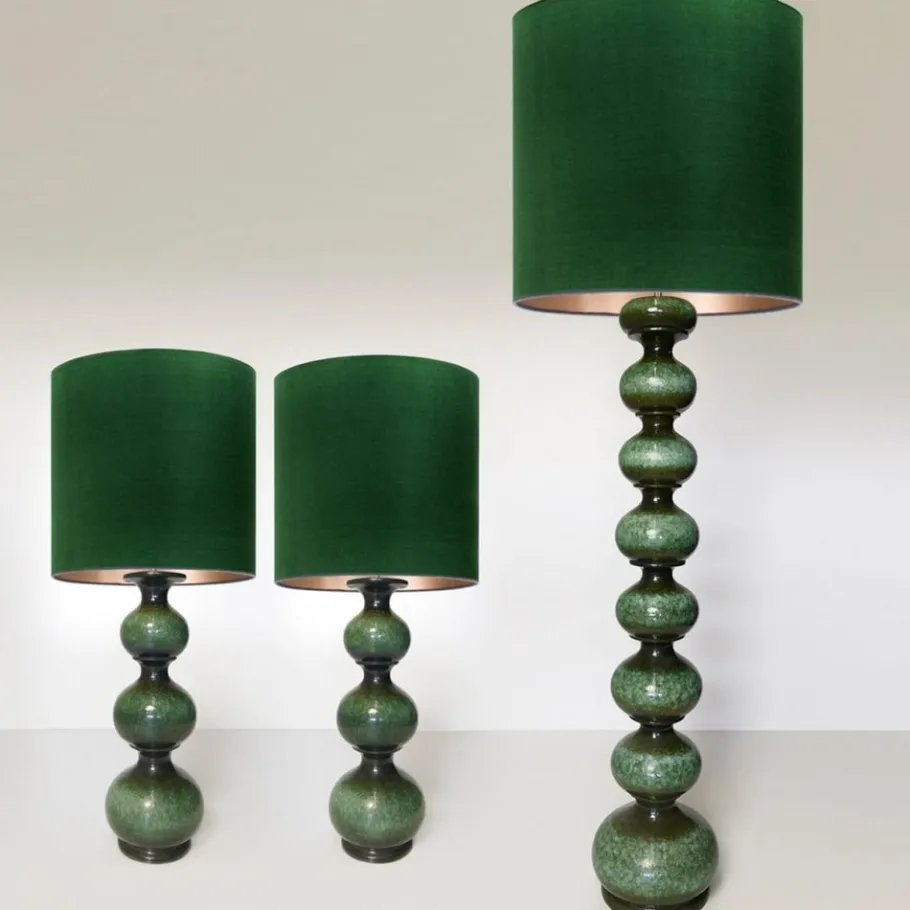 Pamono Green Ceramic Floor Lamp from Kaiser with Silk Lampshade, 1960