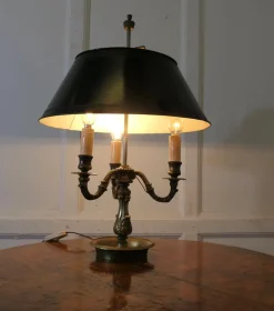 Clearance Pamono Green Toleware and Brass Triple Bouillotte Desk Lamp, France, 1890s