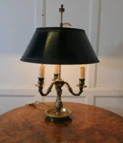 Clearance Pamono Green Toleware and Brass Triple Bouillotte Desk Lamp, France, 1890s