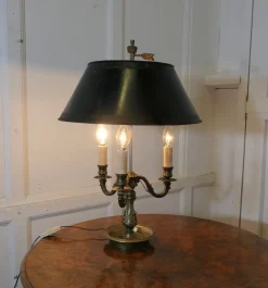 Clearance Pamono Green Toleware and Brass Triple Bouillotte Desk Lamp, France, 1890s