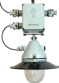Best Pamono Grey Cast Aluminium Explosion Proof Pendant Lamp with Enameled Shade from Elektrosvit, 1970s