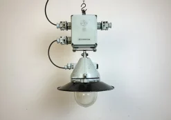 Best Pamono Grey Cast Aluminium Explosion Proof Pendant Lamp with Enameled Shade from Elektrosvit, 1970s