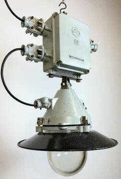 Best Pamono Grey Cast Aluminium Explosion Proof Pendant Lamp with Enameled Shade from Elektrosvit, 1970s