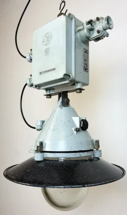 Best Pamono Grey Cast Aluminium Explosion Proof Pendant Lamp with Enameled Shade from Elektrosvit, 1970s