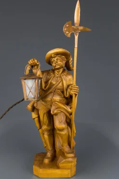 Clearance Pamono Hand Carved Wooden Sculpture Lamp Depicting Night Watchman with Lantern, Germany