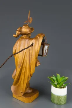 Clearance Pamono Hand Carved Wooden Sculpture Lamp Depicting Night Watchman with Lantern, Germany