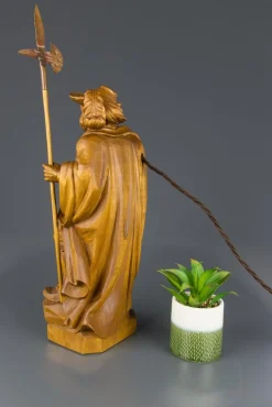 Clearance Pamono Hand Carved Wooden Sculpture Lamp Depicting Night Watchman with Lantern, Germany