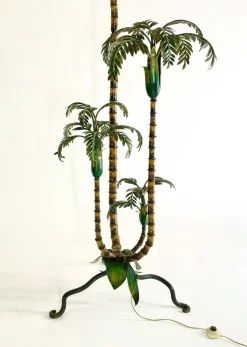 New Pamono Handmade Metal Palm Tree Floor Lamp, France, 1920s
