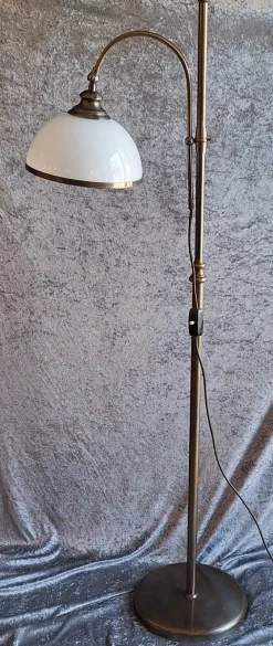 Online Pamono Height-Adjustable Brass Floor Lamp with Opaque White Glass Shade, 1980s