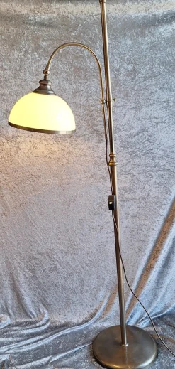 Online Pamono Height-Adjustable Brass Floor Lamp with Opaque White Glass Shade, 1980s