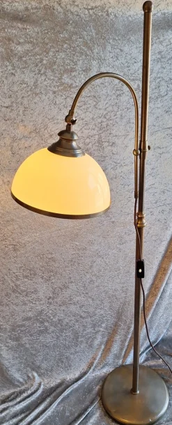 Online Pamono Height-Adjustable Brass Floor Lamp with Opaque White Glass Shade, 1980s